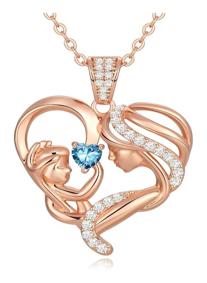 Zifeel Mother and Child Love Heart Pendant Necklace, Mothers Day Gift,  925 Sterling Silver Rose Gold  Birthstone Necklace for Women, Mothers Day Valentines, Anniversary, Birthday,  Jewelry Gifts for Mom, Women, Wife Grandma... - Image 1