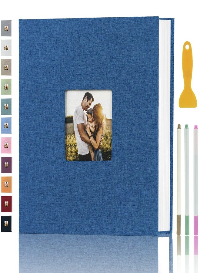 Aenbuslm Photo Album Self Adhesive Pages for 4x6 5x7 8x10 Pictures Magnetic Scrapbook Photo Albums with Sticky Pages Books with A Metallic Pen for Baby Wedding Family 13.2x12.8 Blue 120 Pages - Image 1