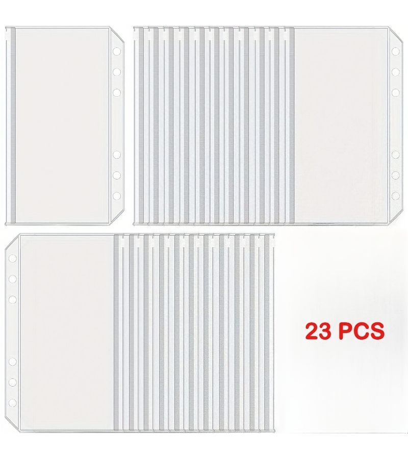 23 Pcs A6 Binder Pockets 6 Holes Zipper Cash Envelopes For Budgeting Clear PVC - Image 1