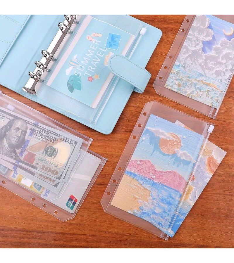 23 Pcs A6 Binder Pockets 6 Holes Zipper Cash Envelopes For Budgeting Clear PVC - Image 5