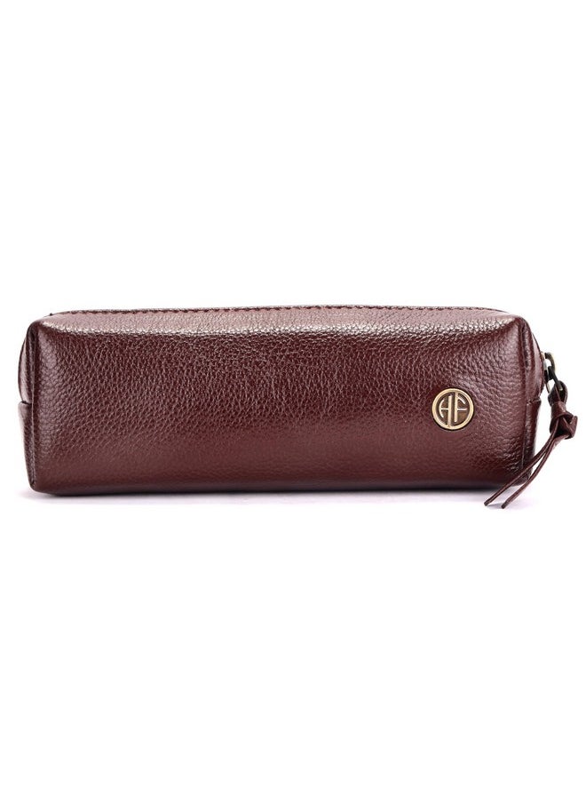 HAMMONDS FLYCATCHER - HAMMONDS FLYCATCHER Leather Utility Pouch - Multi-Use Genuine Leather Pencil Case, Cosmetic Pouch, Stationery, Coin Pouch, Makeup Brush Pouch for Women & Men - School & Office Organizer- Redwood Brown - Image 1