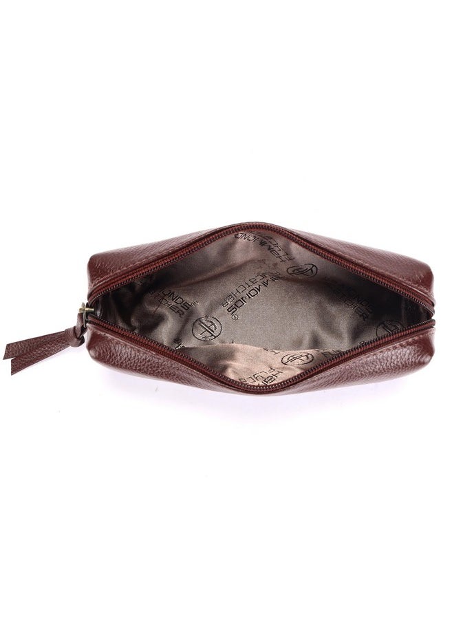 HAMMONDS FLYCATCHER - HAMMONDS FLYCATCHER Leather Utility Pouch - Multi-Use Genuine Leather Pencil Case, Cosmetic Pouch, Stationery, Coin Pouch, Makeup Brush Pouch for Women & Men - School & Office Organizer- Redwood Brown - Image 1