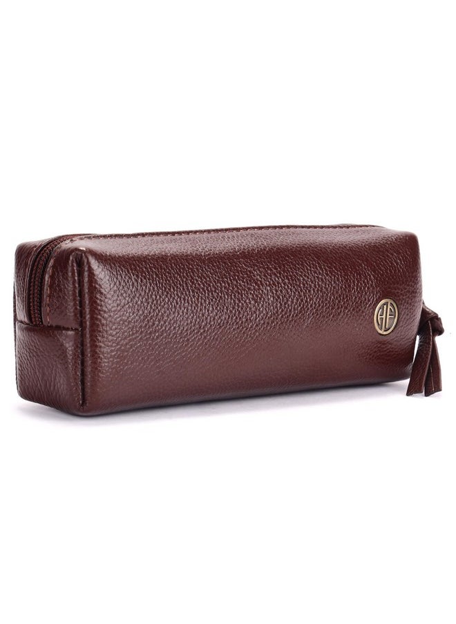 HAMMONDS FLYCATCHER - HAMMONDS FLYCATCHER Leather Utility Pouch - Multi-Use Genuine Leather Pencil Case, Cosmetic Pouch, Stationery, Coin Pouch, Makeup Brush Pouch for Women & Men - School & Office Organizer- Redwood Brown - Image 1