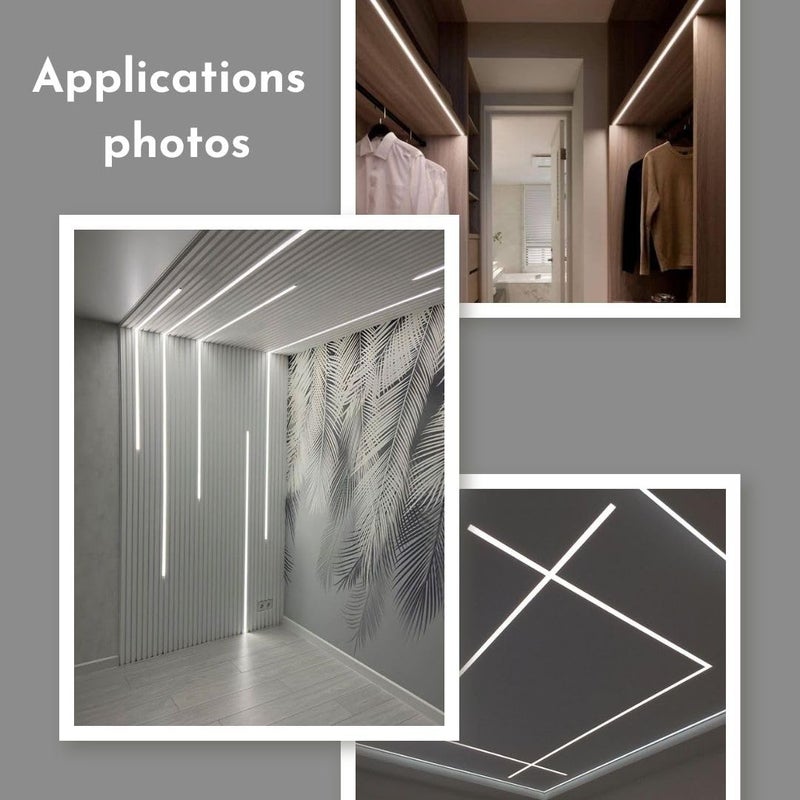 ABAJ Lighting (10x12mm) LED Strip Light 1Meter Aluminium Rectangular Surface Profile Light Channels with Diffused Cover, End Caps and Mounting Clips Without LED Straight Linear - Pack of 3 - Image 5