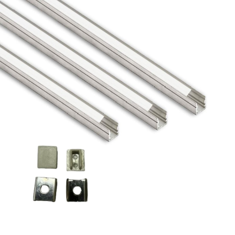 ABAJ Lighting (10x12mm) LED Strip Light 1Meter Aluminium Rectangular Surface Profile Light Channels with Diffused Cover, End Caps and Mounting Clips Without LED Straight Linear - Pack of 3 - Image 1