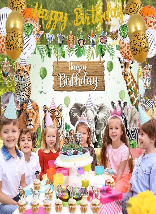 Roetyce Safari Animals Birthday Party Decorations, Jungle Wild Animals Happy Birthday Banner Balloons Hanging Swirls Cake Topper Kit, Safari Themed Birthday for Kids Photo Background Backdrop - Image 4