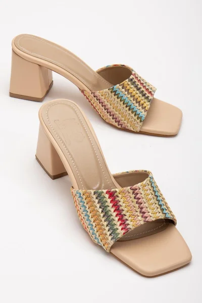Dilimler Ayakkabı Slices Shoes Straw and Flat Tekbant Nude Women's Heeled Slippers
