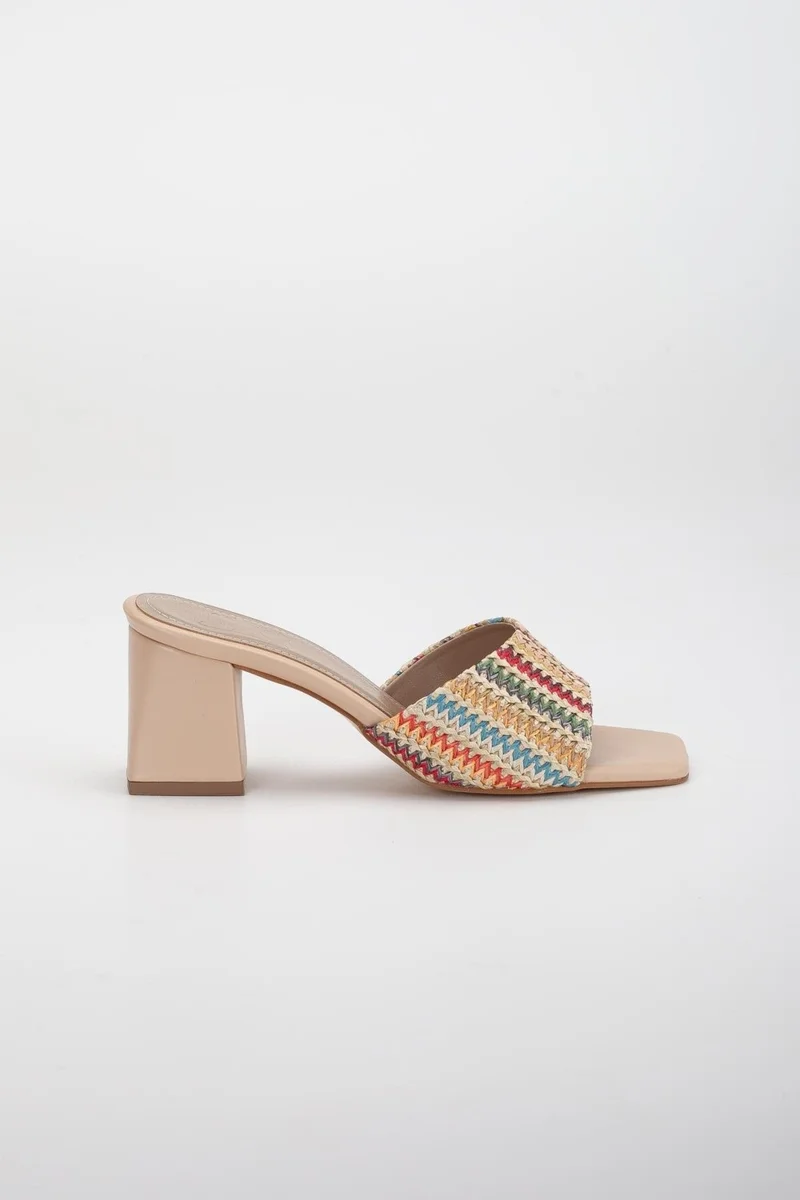 Dilimler Ayakkabı Slices Shoes Straw and Flat Tekbant Nude Women's Heeled Slippers