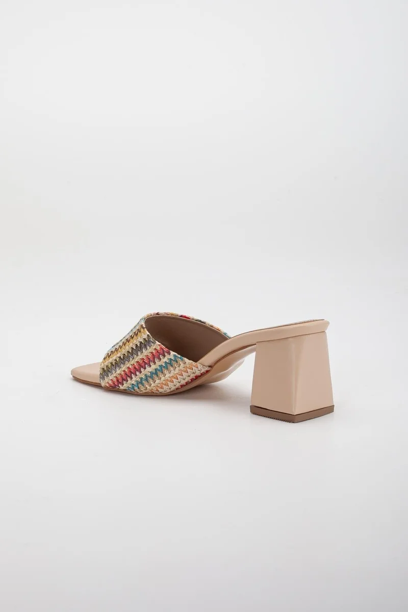 Dilimler Ayakkabı Slices Shoes Straw and Flat Tekbant Nude Women's Heeled Slippers
