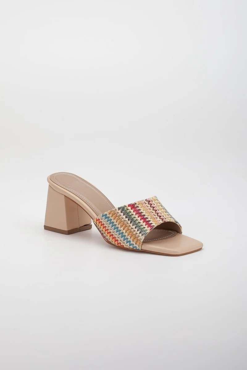 Dilimler Ayakkabı Slices Shoes Straw and Flat Tekbant Nude Women's Heeled Slippers