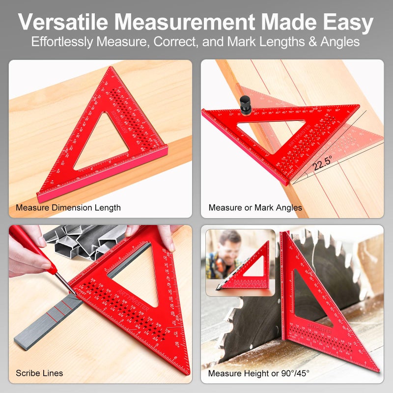 ARTYMASTER 7 inch Carpenter Square, 1/16" Precision Hole Scribing Square Tools, 0-90Â° Aluminum Alloy Rafter Square, Woodworking Square Tools AM13D - Image 3