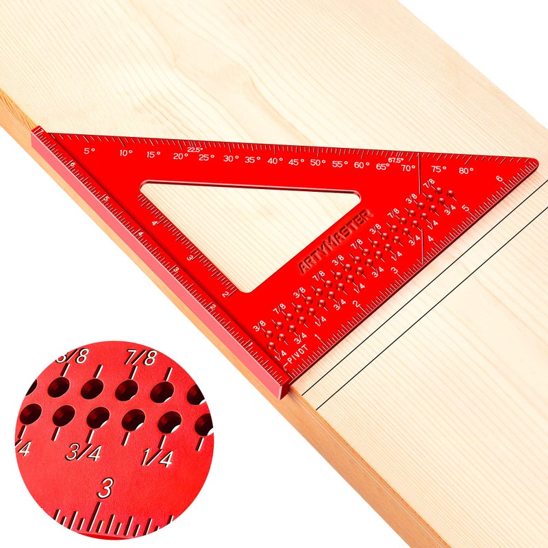 ARTYMASTER 7 inch Carpenter Square, 1/16" Precision Hole Scribing Square Tools, 0-90Â° Aluminum Alloy Rafter Square, Woodworking Square Tools AM13D - Image 1