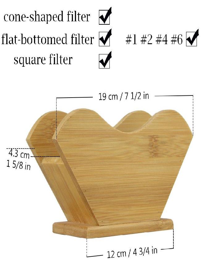 Unibene Bamboo Coffee Filter Holder, Renewable Stand Container Dispenser Rack Shelf for Square Cone-shaped and Flat-bottomed Pour Over Paper Filters - Image 2