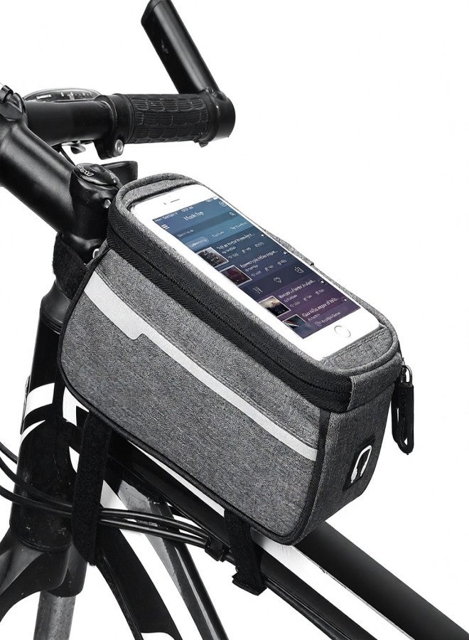 B-SOUL MTB Bicycle Top Tube Phone Bag for 6" Screen Size Bike Front Frame Bag with Headphone Hole - Image 1