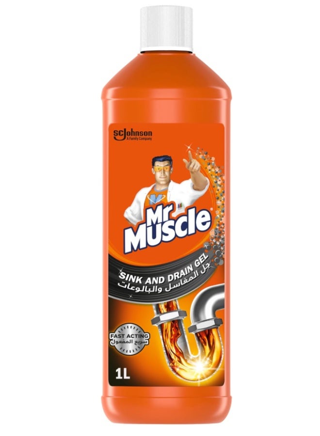 Mr Muscle Mr. Muscle Sink and Drain Gel Cleaner, Clear Blocked Sinks Fast, Works In 5 Minutes, Works 3x Better Than Bleach, Safe for All Pipes, 1L - Image 1