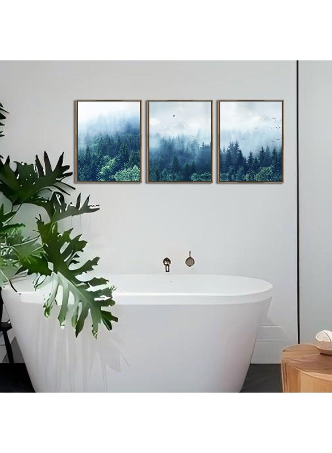 Arjun Natural Forest Canvas Wall Art Misty Mountain Indigo Picture - Image 4