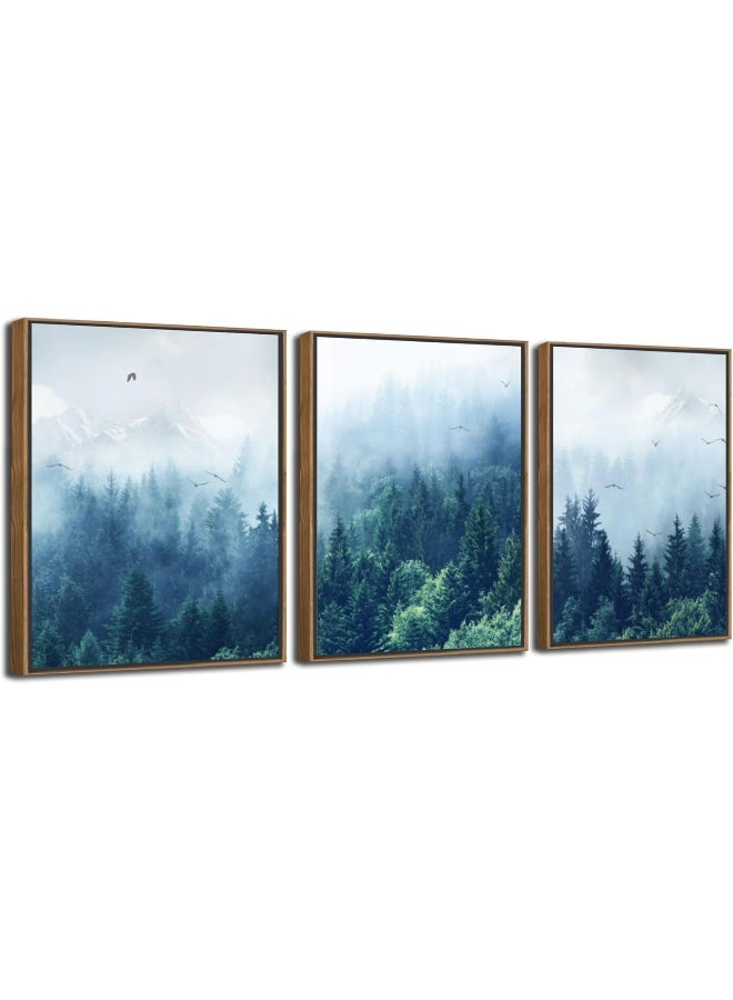 Arjun Natural Forest Canvas Wall Art Misty Mountain Indigo Picture - Image 1