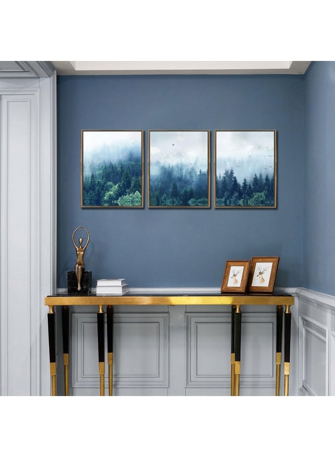 Arjun Natural Forest Canvas Wall Art Misty Mountain Indigo Picture - Image 5