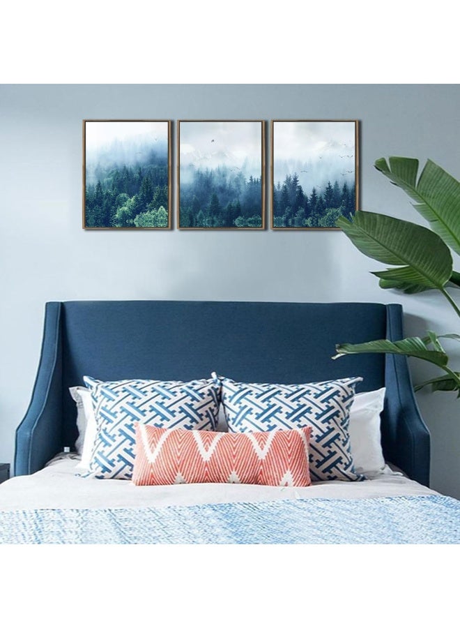 Arjun Natural Forest Canvas Wall Art Misty Mountain Indigo Picture - Image 3