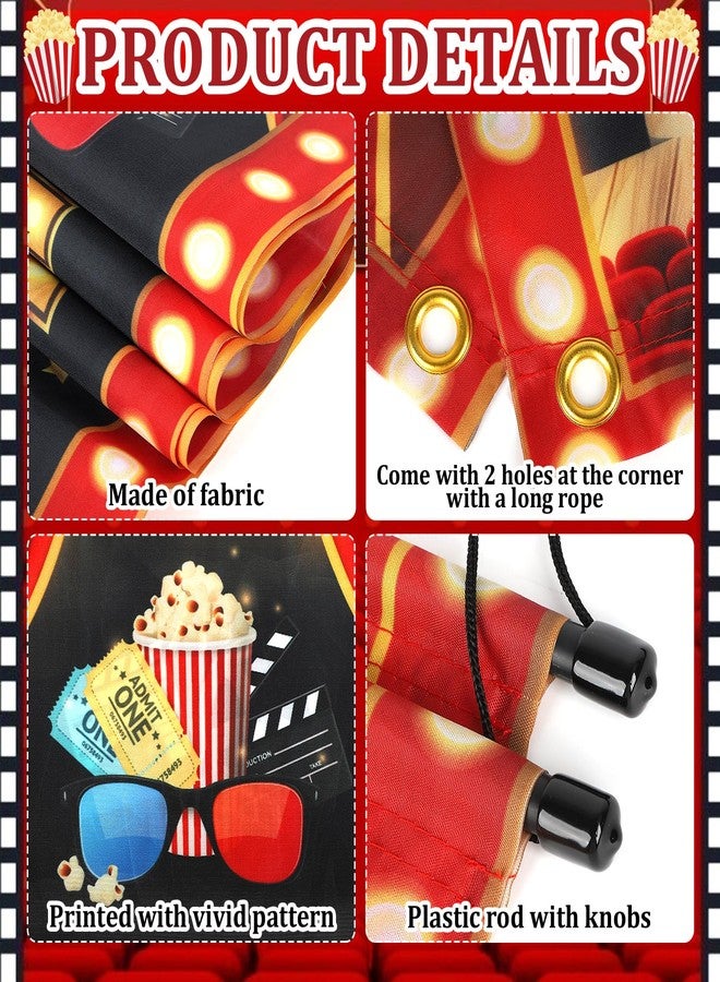 Sophena 3Pcs Movie Night Porch Sign Banner Movie Theme Theater Welcome Now Showing Party Front Door Banner Wreath Photography Background Hanging Yard Sign for Home Film Red Carpet Event Awards Bunting Decor - Image 2