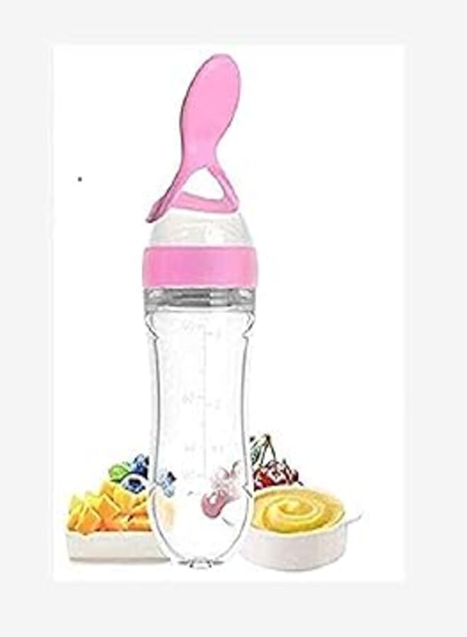 90ml Feeding bottles Baby Food Dispensing Spoon Feeding Bottle Baby silicone squeeze spoon feeding rice paste bottle baby solid food spoon soup spoon-pink