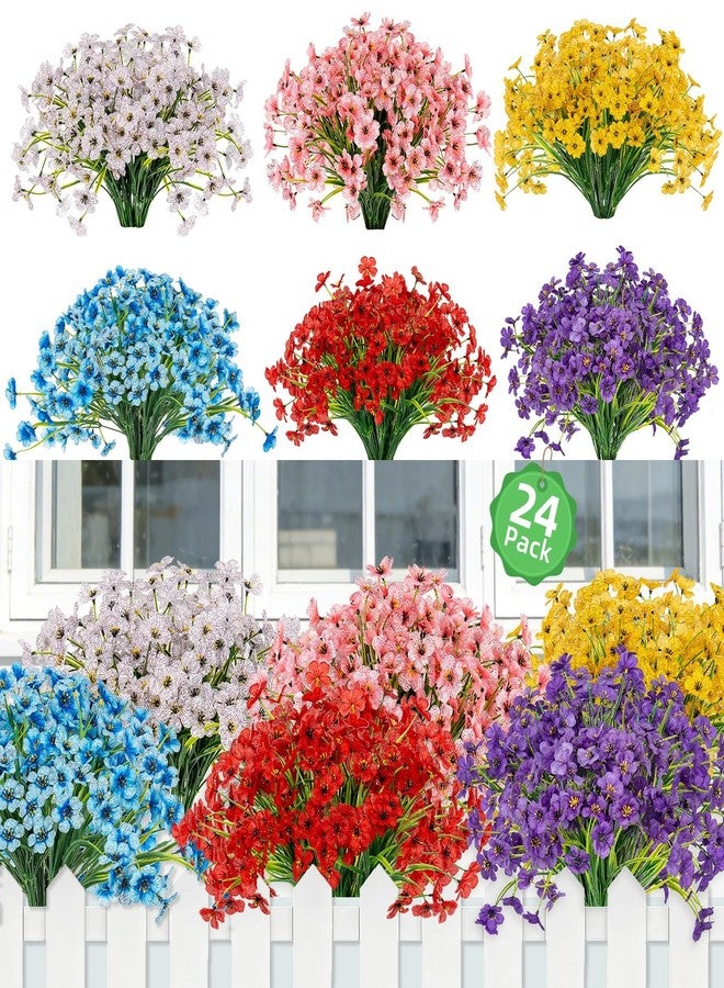 PADONISE 24 Bundles Artificial Flowers for Outdoor Indoor Decor, Fake Silk Flower Plastic Stems UV Resistant for Hanging Plants Spring Summer Bouquet Vase Porch Window Box Wedding Farmhouse Garden - Image 1