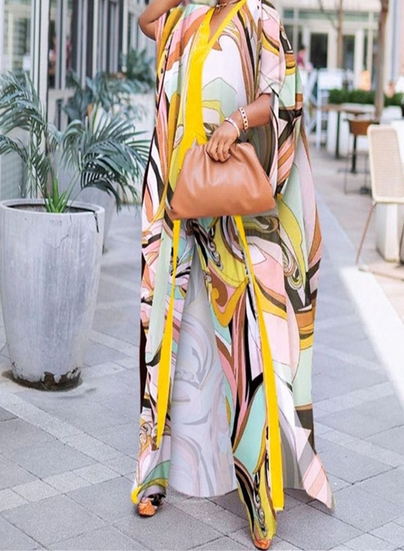 Loquat Chiffon Cardigan Loose Oversized Trousers Two-Piece Suit Abaya Multicolour