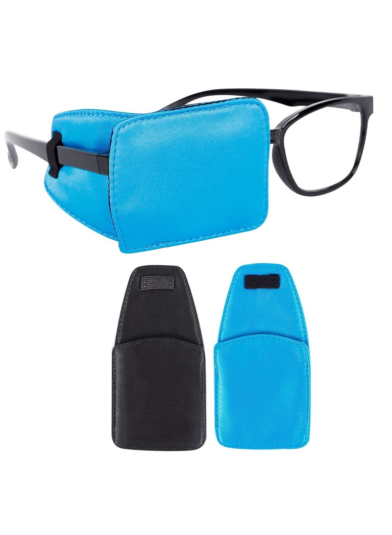 SYOSI Eye Patches for Adults Eye Patch for Glasses Silk Patch for Lazy Eye Amblyopia Strabismus and After Surgery Black + Blue - Image 1