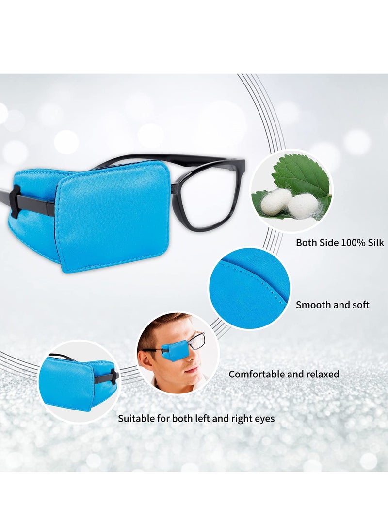 SYOSI Eye Patches for Adults Eye Patch for Glasses Silk Patch for Lazy Eye Amblyopia Strabismus and After Surgery Black + Blue - Image 3