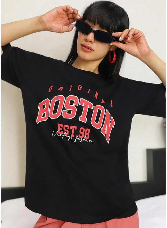 Juneberry Juneberry Pure Cotton  Printed Tshirt BLACK Color For Women