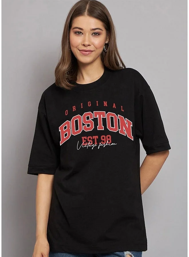 Juneberry Juneberry Pure Cotton  Printed Tshirt BLACK Color For Women