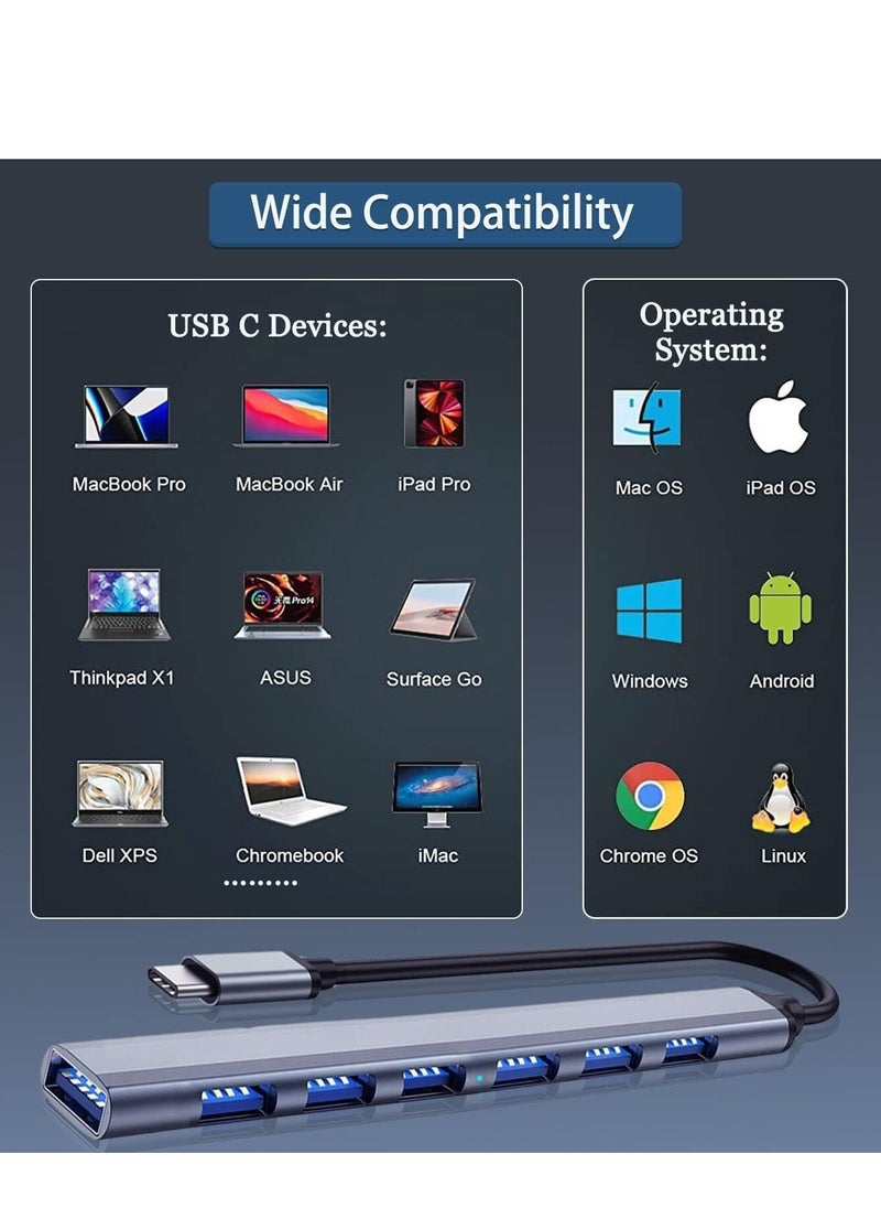 General - USB C Hub 3.0 with 7 Ports,Aluminium USB C to USB Hub 3.0 USB Splitter for Mac Pro, iMac, iPad Pro,Chromebook, Pixelbook,Dell XPS, Samsung and More Type C Devices - Image 1