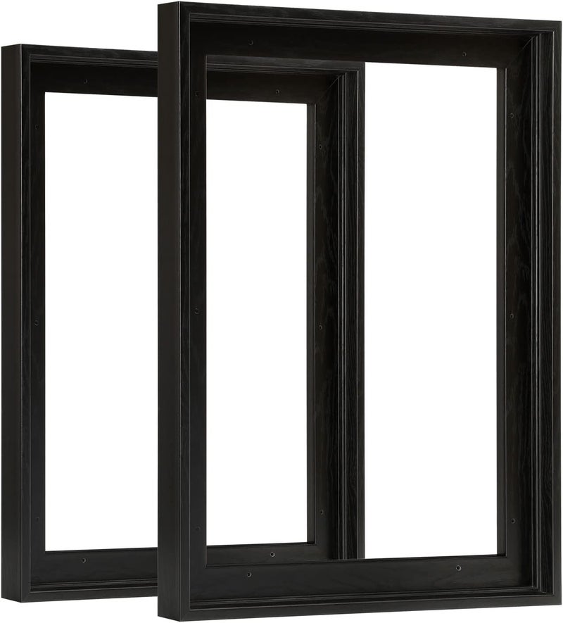 FOLKOR 8x12 Canvas Floater Frame, 2 Pack Complete with 0.9' Deep for Oil Paintings Art Prints Artwork, Floating Frame for Landscape Portrait Room Wall Decor (Black) - Image 1