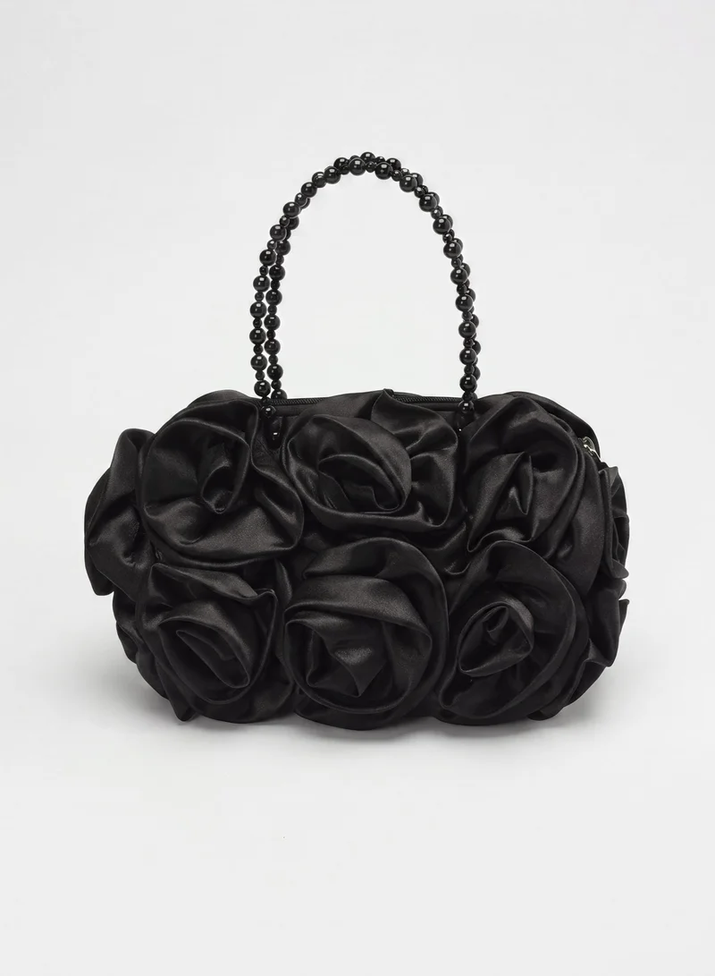 Sunfere Satin Rosettes Pearl Handbag