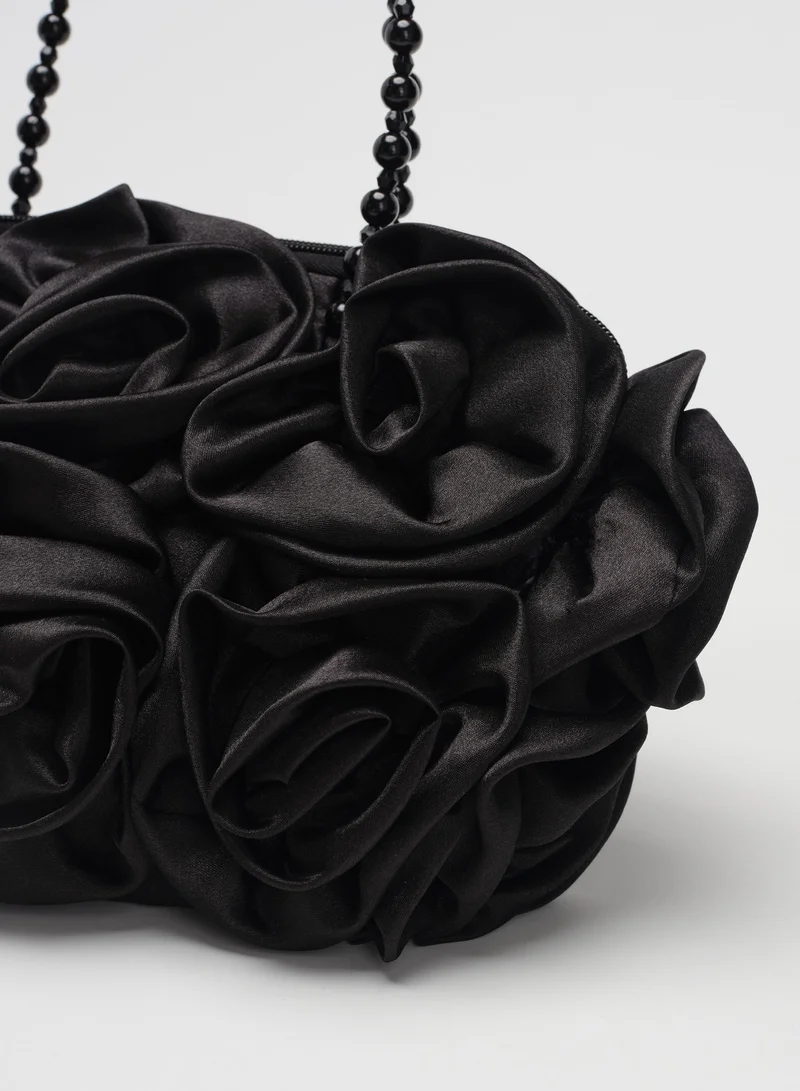 Sunfere Black Satin Rosettes Pearl Handbag for Women | Best Price UAE