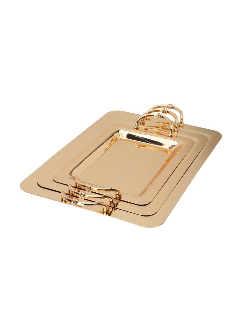 Alsaif Gallery A Rectangular Wooded Gilded Steel Tofa Set 3 Piece  - Image 1