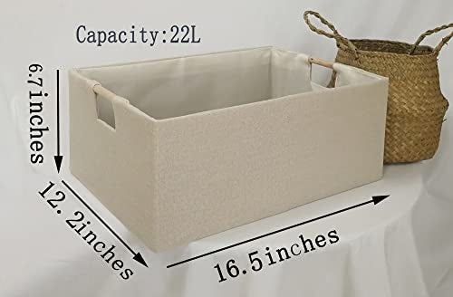 FUULOXE Storage Bin for Shelves Rectangle Closet Baskets Foldable Box with Handles Beige Shelf Baskets Toy Boxes for Home Office Car Dormroom - Image 2