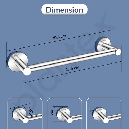 Plantex Stainless Steel Single Towel Rod with Hooks/Towel Holder for Bathroom/Towel Bar/Bathroom Accessories (24-inch/Chrome - 1005) - Image 3
