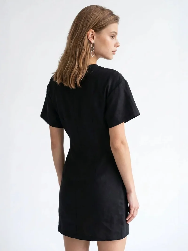 Mixray Black MIXRAY Crepe Woven Mini Dress for Women | Best Price UAE
