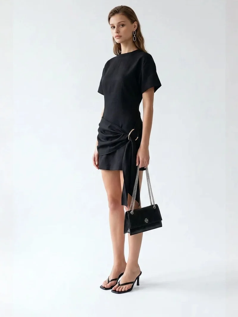 Mixray Black MIXRAY Crepe Woven Mini Dress for Women | Best Price UAE