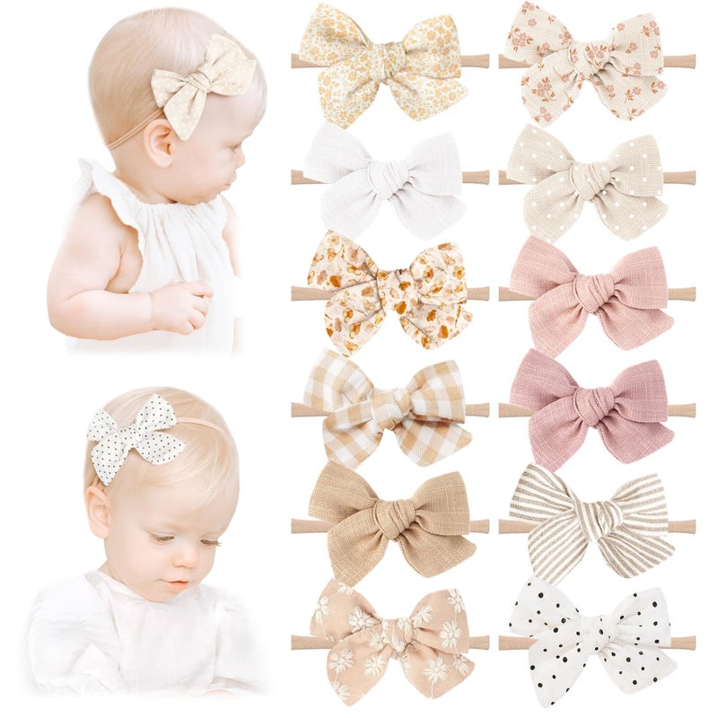 Niceye Handmade Hair Accessories 12 Packs of Stretchy Nylon Headbands and Bows for Newborns Infants Toddler Girls