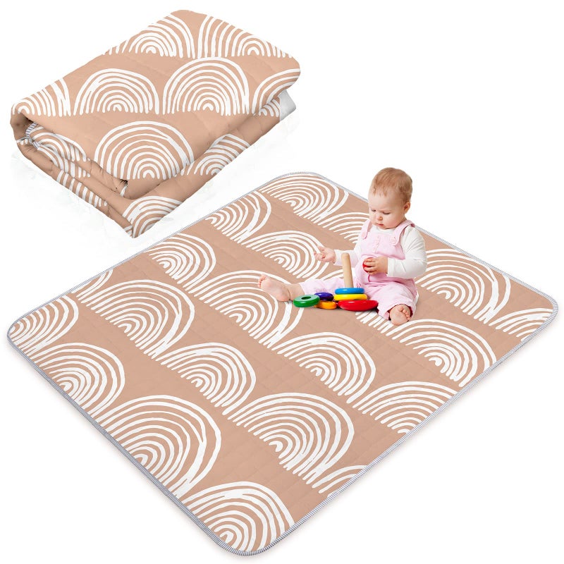 Funtery 43 x 43 Inch Boho Baby Play Mat Portable Crawling Washable Foldable Tummy Time Non Slip Baby Floor Large Playpen Mat for Infants Toddlers Floor Playpen ActivityFresh Rainbow