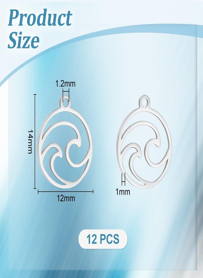 UNICRAFTALE 12pcs Stainless Steel Wave Charms Round Hollow Pendants Ring With Ocean Wave Charm Metal Small Charms for Bracelet Necklace Jewelry Making - Image 2