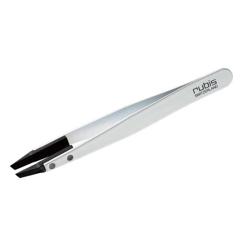 Rubis Classic Techno Stainless Steel Tweezers for Precise Eyebrows and Hair Removal Slanted Polymer Tips 1KS105 WhiteRubis Switzerland Swiss Made World Renowned Precision