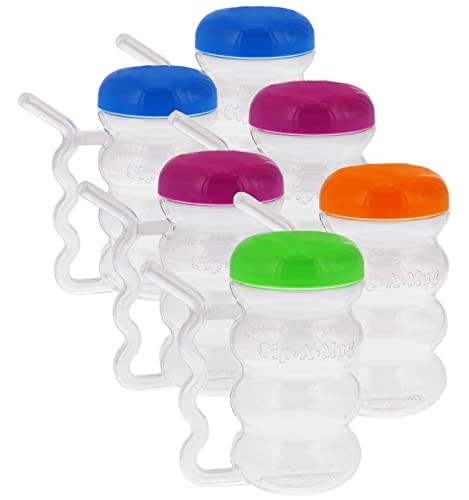 Arrow Home Products Arrow Home Products SipAMug 14oz 6pk  Easy to Grip Plastic Kids Cup Where the Handle is the Straw  BPAfree with ScrewOn Caps Great for Everyday Use Made in the USA  Clear with Color Lids 