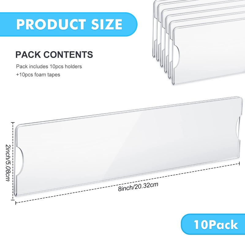 Yulejo 2 x 8 Inch Acrylic Name Plate Holder Clear Acrylic Plastic Sign Holder Frame with Adhesive Tape Horizontal Wall Name Plates for Door Office Nameplate Display Trays for Office Home Classroom (10 Sets) - Image 2