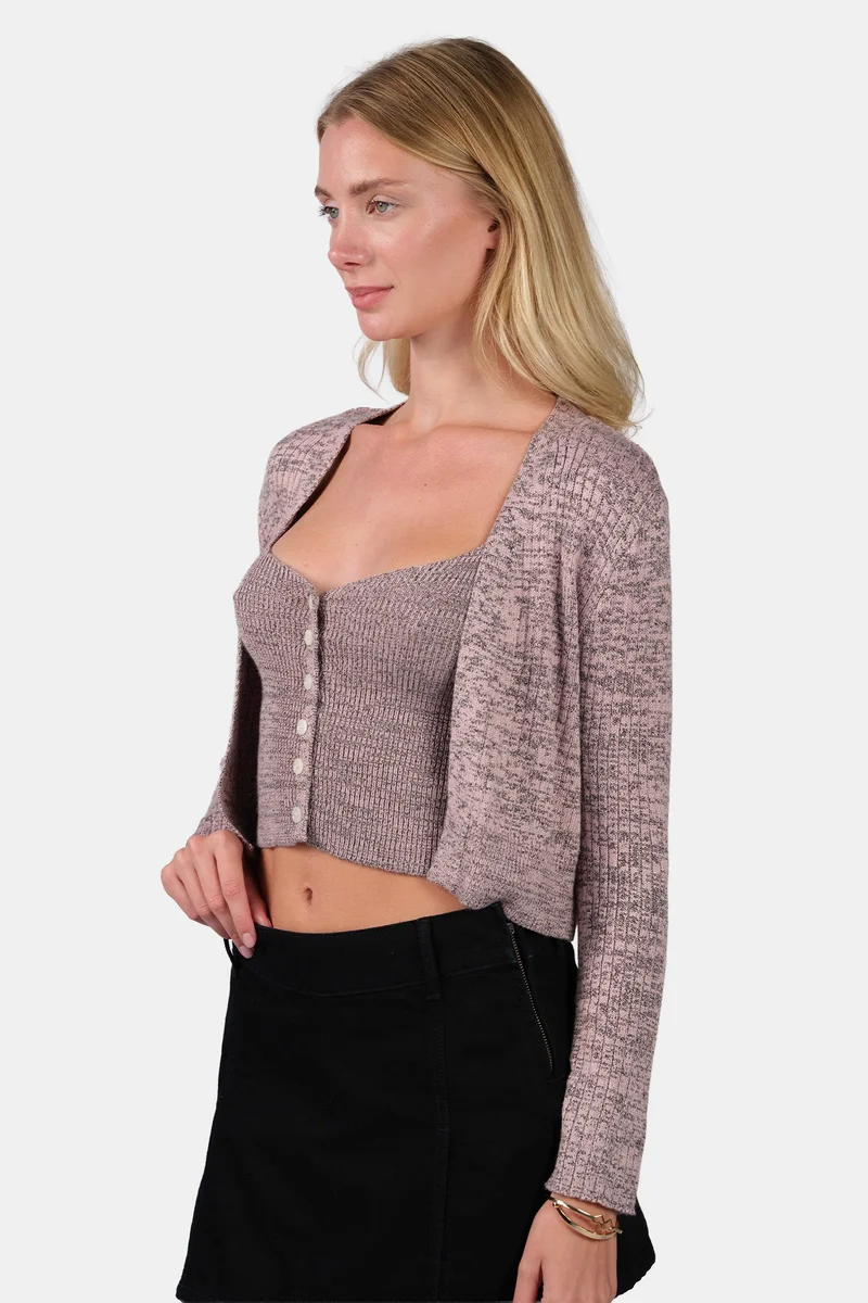 فيرجيو Self Design Viscose Melange Crop Length Knit Cardigan for Women