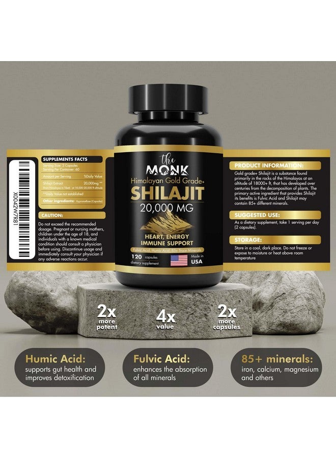 The Monk Organic Shilajit with Fulvic Acid, Humic Acid, 85+ Minerals- Gold Grade Plus - Same as Resin - Energy, Stamina, Brain Support - 120 Capsules - Made in The USA - Image 4