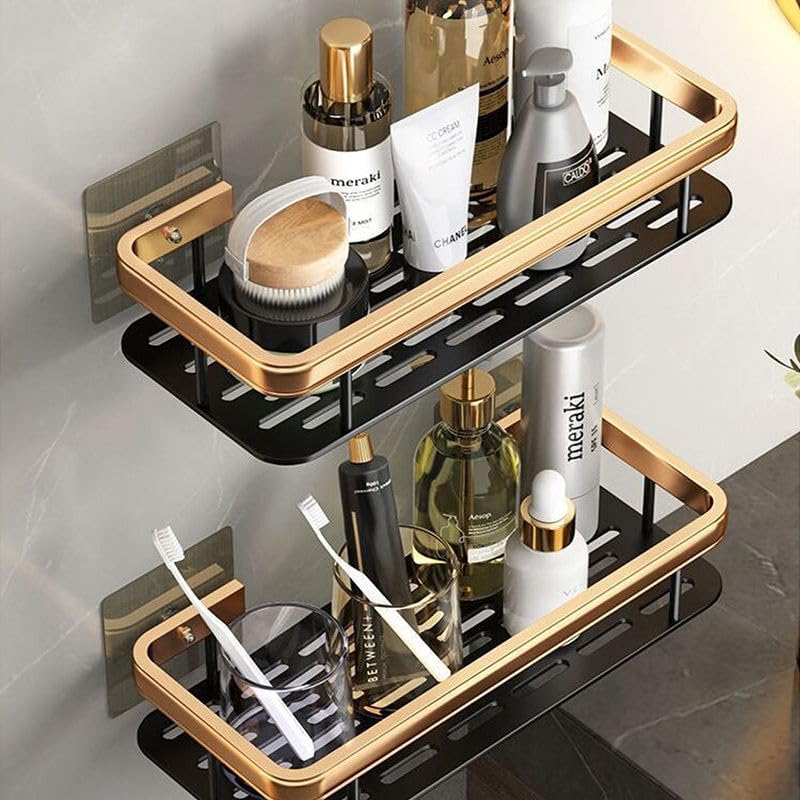 NGEL Multipurpose Wall Mounted Golden Bathroom Shelf || Space Saving Self Adhesive Aluminum Storage Rack || Shower Caddy Shelves for Bathroom and Kitchen (Pack of 1) (Shelf Rack) - Image 2