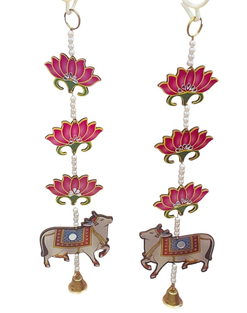 CHARMING TREASURE BY PRAGYA Pichwai HangingPair of 2 for Main Door Entrance Pooja Room Pichwai Cow and Lotus Wall Hanging for Door Entrance Housewarming Diwali Decoration Items  - Image 1